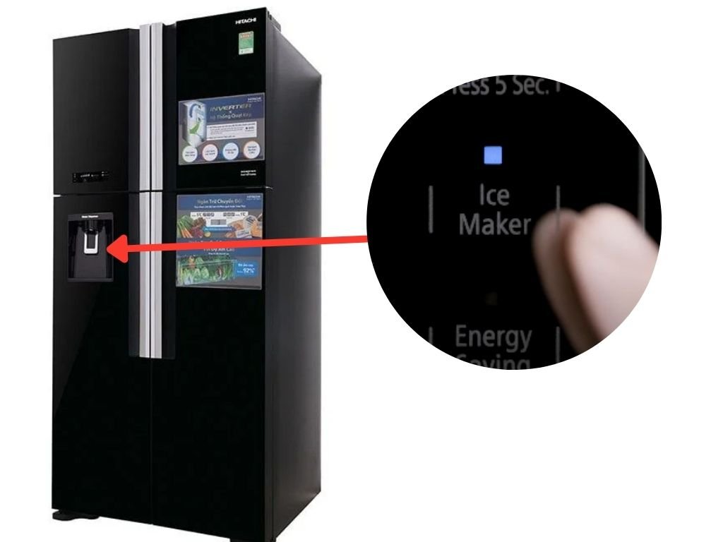Kích hoạt chức năng "Ice Maker" trên bảng điều khiển tủ lạnh Hitachi